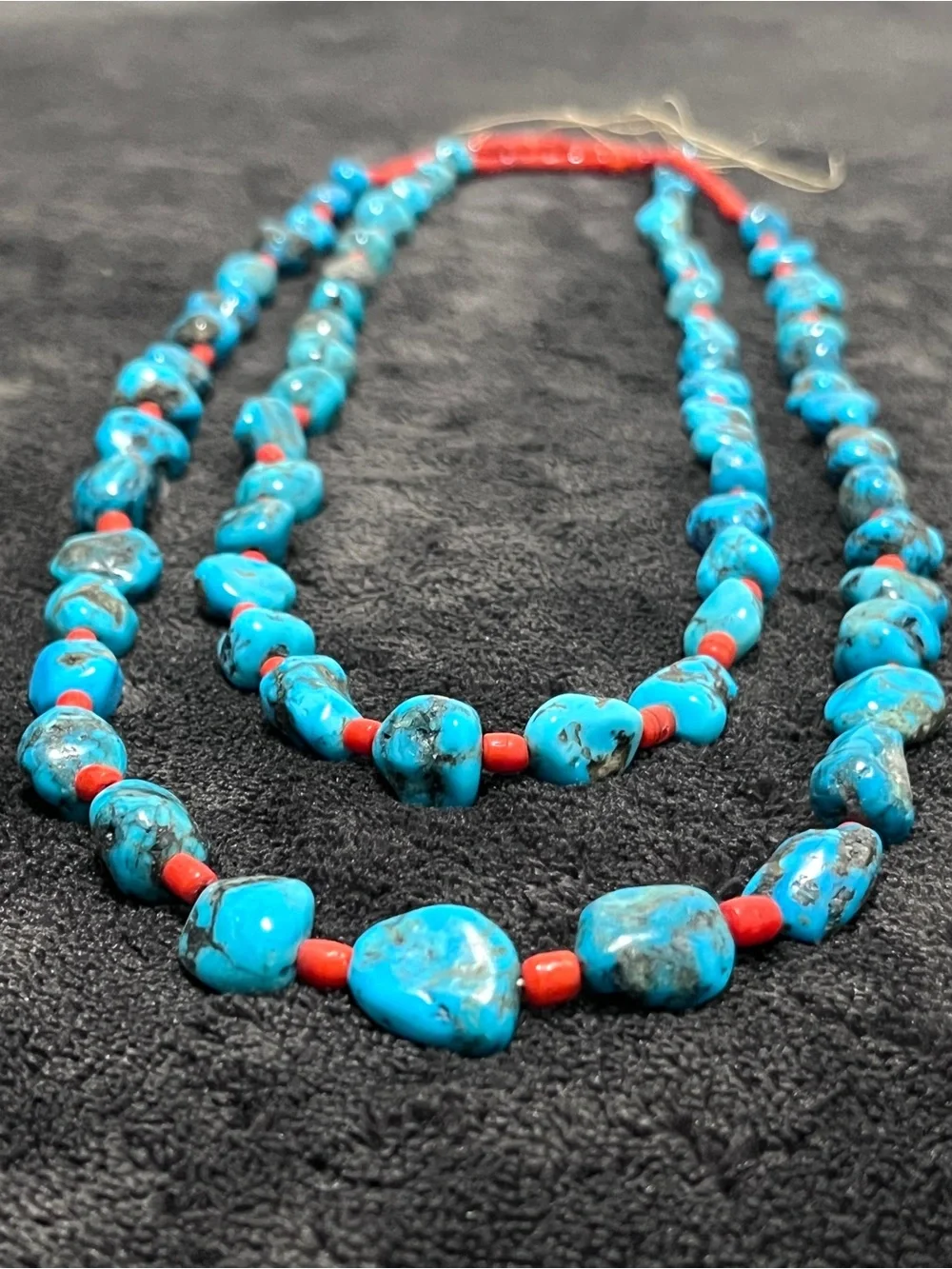 Vintage Santo Domingo Native American Turquoise Nugget & Coral Rope Necklace 58" - Picture 1 of 4